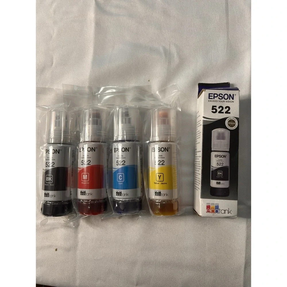 Genuine Epson 522 EcoTank Ink Bottles 5 Pack OEM Exp 2027 Plus 1 Older Black